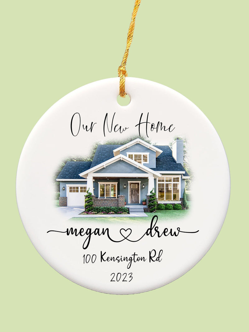 Personalized New Home Photo Ceramic Ornament, Housewarming Gift, Custom House Address Ornament, Home Ornament, Realtor Client Gift-[J-10] house warming flower