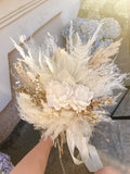 Boho Wedding Bouquet Set in Gold and White - Bridal Bouquet with Preserved Flowers - Wedding Arrangements with Fluffy Pampas Grass wedding flower
