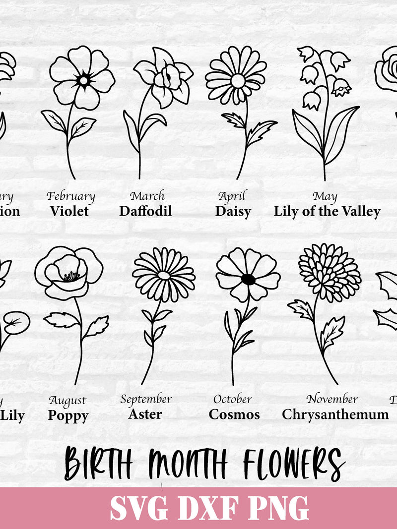 Birth Month Flowers SVG Bundle: Floral Clipart (Digital Download) birthday flower
