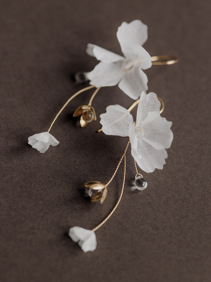 Silk Flowers Earrings, Long Earrings, Bridal Earrings, Statement Earrings, Boho Bridal Accessories, Boho Bridal Earrings, Silk Jewelry silk flower