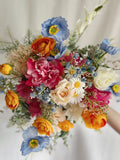 Colorful Faux Flower Bouquet, Silk Wedding Posy, Twine Stem wedding flower