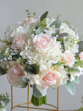 Cream Blush Faux Real Touch Roses & Hydrangeas Wedding Bouquet, baby's breath, Dusty Millers, Bridesmaids Bouquets, Boutonnieres Bouquet