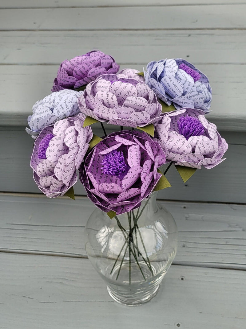 Custom Song Lyric Peonies. CHOOSE YOUR SONG! Or Vows. First Anniversary, Gift For Mom, Birthday, Mother's Day. ANNIVERSARY