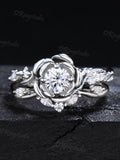 Rose Flower Moissanite Engagement Ring Set 5mm Round Moissanite Bridal Set Silver Floral Ring Nature Inspired Entangled Vine Ring Women Gift ANNIVERSARY