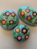 Hand Painted Flowers Rocks, Spring Flower Set , Garden decoration, googly eyes house warming flower