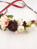 Burgundy blush ivory floral hair piece Wedding flower crown bridal flower hairpiece flower headpiece for women flower crown flower girl wedding flower