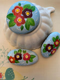 Hand-Painted Floral Rocks , Set of 3 , Flower Decoration, Christmas gift house warming flower