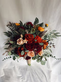 Burgundy Silk Flower Bridal Bouquet, Rust Orange Wedding Bouquet wedding flower