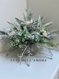 Winter Wonderland floral arrangement presented in a hat box FLOWER DELIVERY