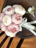 Romantic Pink and White Peony Bridal Bouquet and Boutonniere Set Bouquet