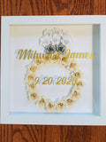 Personalized Paper Flower Ring Shadow Box, Wedding Anniversary Gift ANNIVERSARY