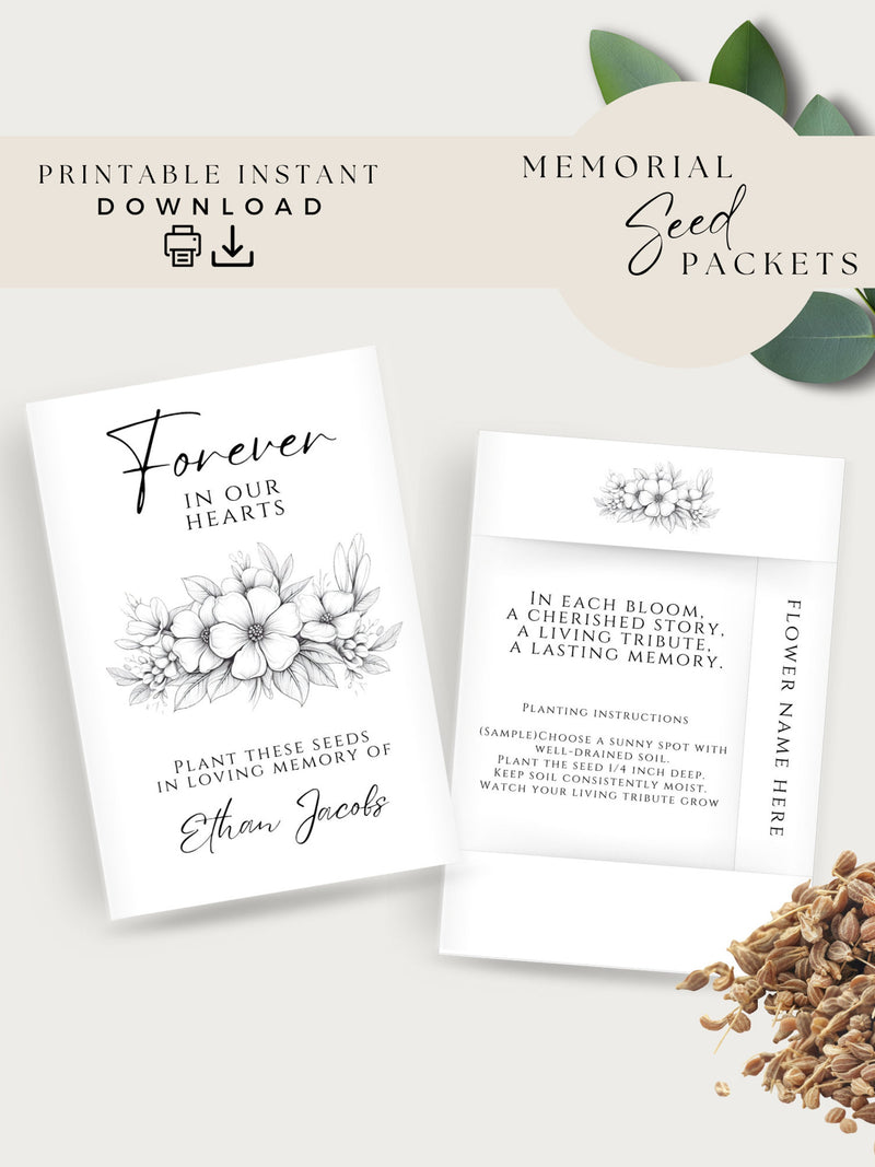 Funeral Seed Packets Custom, Printable Funeral Flower Favor Keepsake Editable Template, Memorial Guest Gift Idea, Minimalist Funeral, DIY sympathy flower