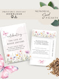 Seed Packets For Memorial Service, Printable Funeral Flower Favor Keepsake Editable Template, Guest Gift Idea, Pink flower, Butterfly, FP1 sympathy flower