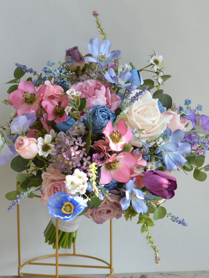 Faux Flowers Colorful Wedding Bouquet, Spring Boho Bridal Bouquet With Wildflowers, Purple Blue Pink White, folk bouquets Bouquet