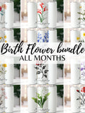 Birth Flower Bundle 20oz Skinny Tumbler Wrap, Birthday Flower Tumbler, Add your Own Text Skinny Tumbler PNG, Month Floral Digital Download birthday flower