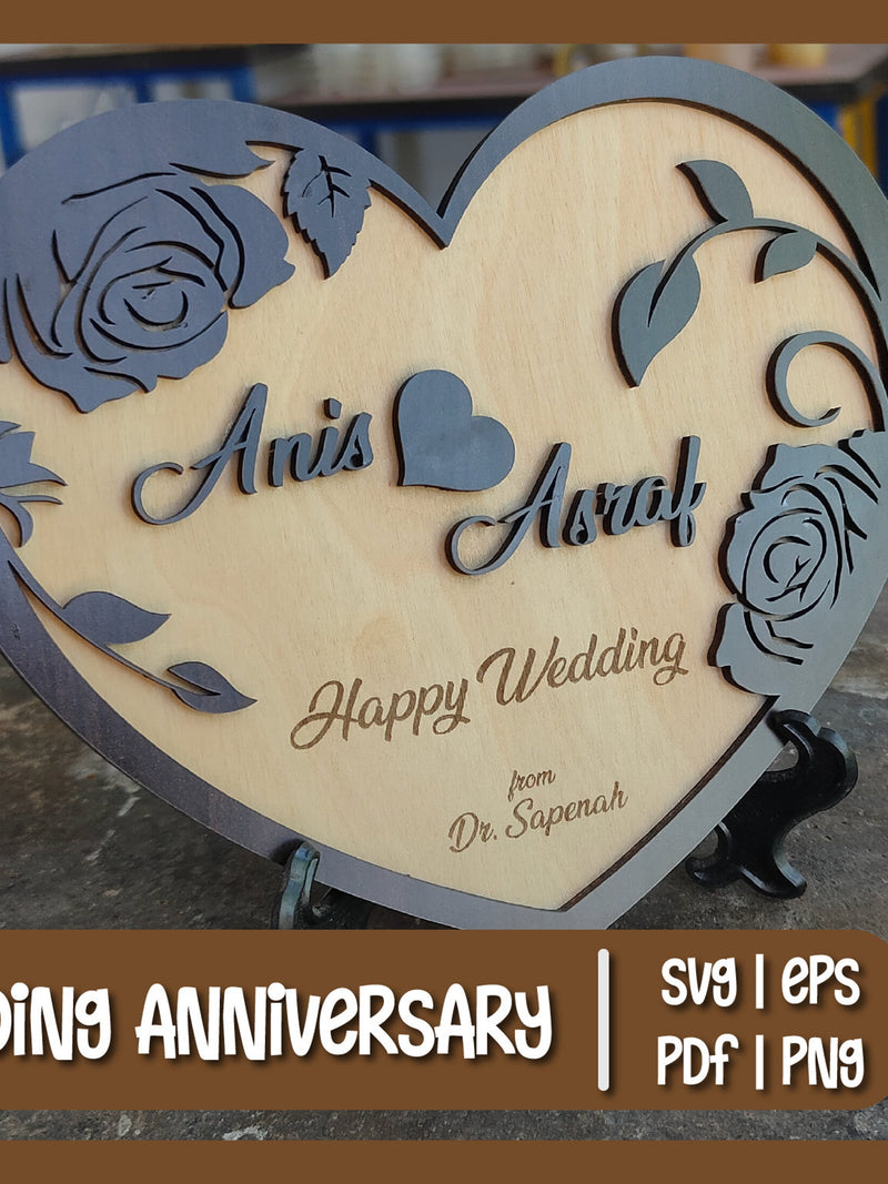 Wedding Anniversary Love Shape With Flower Pattern | Digital Download | Glowforge SVG File | Laser File ANNIVERSARY