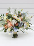 Spring summer wedding Ivory yellow peach dusty blue flowers Bridal bouquet Faux flowers Wildflowers bouquet Chamomile bouquet wedding flower