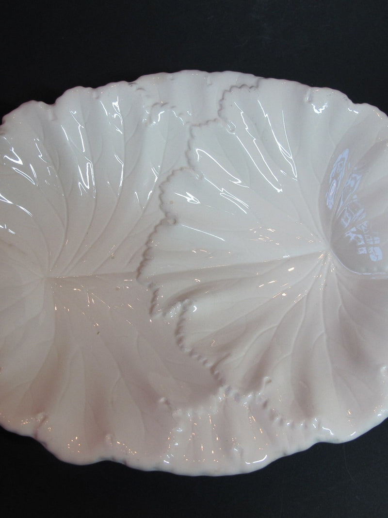 Majolica Spode, 13-inch Imperial (Imperial Fancy) serving platter in the shape of two leaves, England flower spore