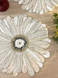 Handmade beaded placemat, floral white tablemat, 14 inch, charger plate house warming flower