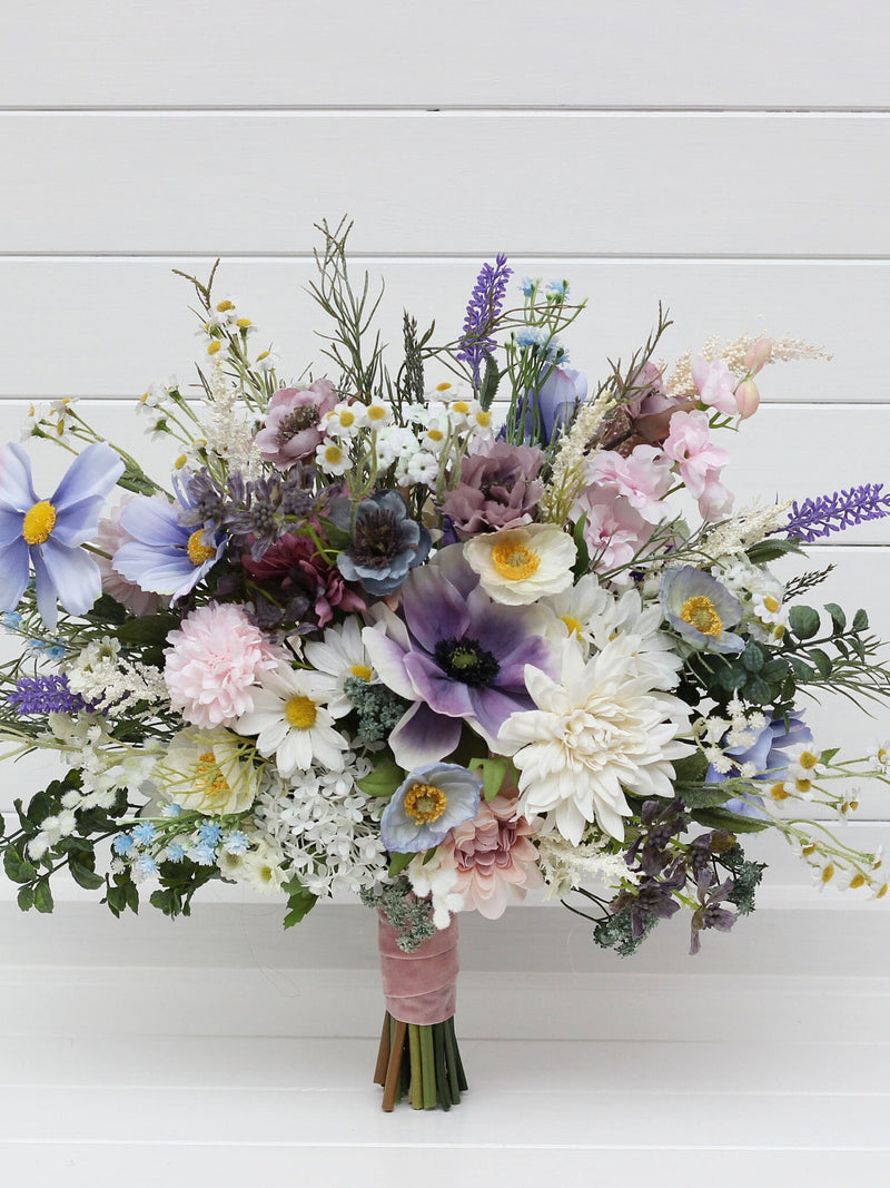 Spring summer wedding Lilac ivory blush pink bridal bouquet Faux blooms Wildflowers bouquet Chamomile bouquet Poppies lavender bouquet Bouquet