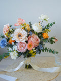 Midsummer Bloom - Dusty Blue Peach Orange Poppies and Roses Artificial Wedding Bridal Bouquet silk flower