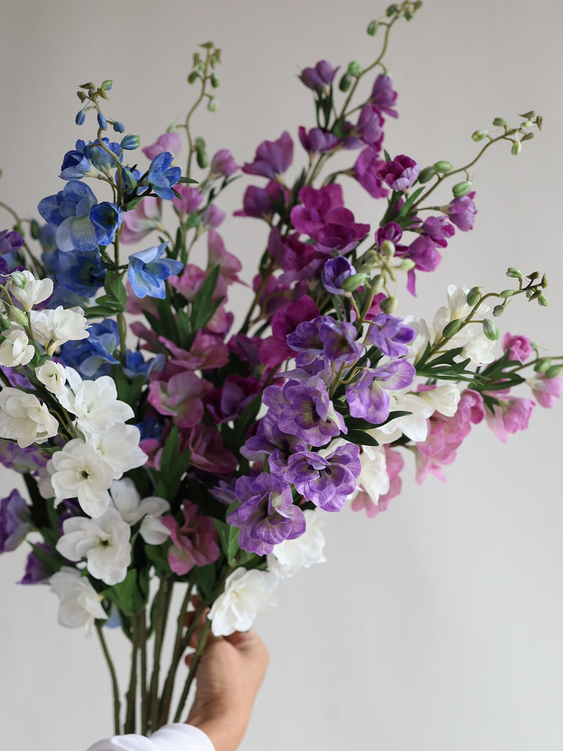 40" Real Touch Artificial Delphinium Blossom Branch With Buds, Faux Flowers, DIY Floral, Wedding/Home/Holiday Decorations |Mom Gifts for Her silk flower