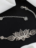Lotus Flower Sterling Silver Woman Link Bracelet, Filigree Art Adjustable Charm Bracelet, Handmade Silver Bracelet, Anniversary Git Her ANNIVERSARY