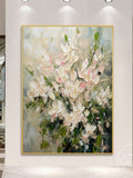 3D White Abstract Texture Floral Wall Art White And Pink Flower Oil Painting Original Knife Floral Landscape Wall Art Living Room Home Decor house warming flower