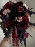 Cascading Black Burgundy Bouquet Black Wedding Boho Bridal Bouquet Wedding Bouquet Greenery Artificial Flowers Bridesmaid Bouquet Bouquet