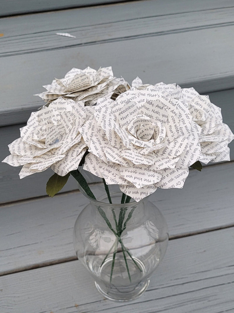 Vintage Song Lyrics Roses. CHOOSE YOUR SONG. Valentine, First Anniversary Gift, Wedding Decor. Paper Rose ANNIVERSARY