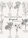 Birth Month Flower Bouquet Drawing: Floral Birthday Gift (Digital Download) birthday flower