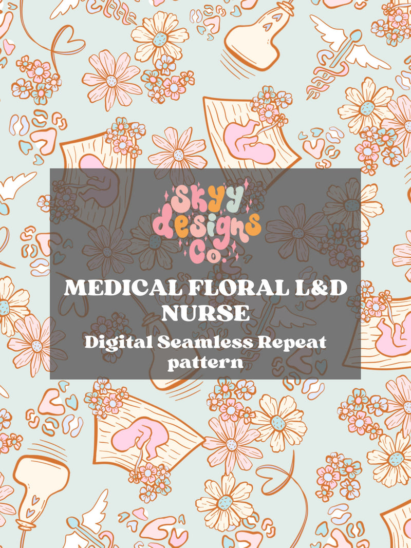 Floral Labor and Delivery Seamless Pattern for Medical, Baby Nurse Pattern Paper Digital Download FLOWER DELIVERY