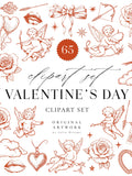 Valentine's Day Clipart - Heart Clip Art Valentine PNG - Sweets Balloon Cupid - Instant Download - Rose Kiss Bird - Digital Clipart Flower Love Romance Flower