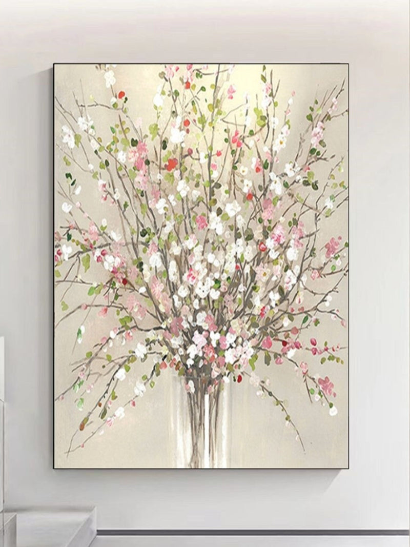 Large White Flower Painting On Canvas Pink Floral Thick Textured Abstract Art Original Framed Wall Art Living Room Wall Decor Spring Decor house warming flower