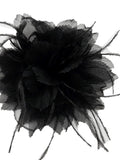 M&S Schmalberg 5.5" Black Silk Organza Mum Flower with Black Feathers Brooch Pin Handmade in USA silk flower