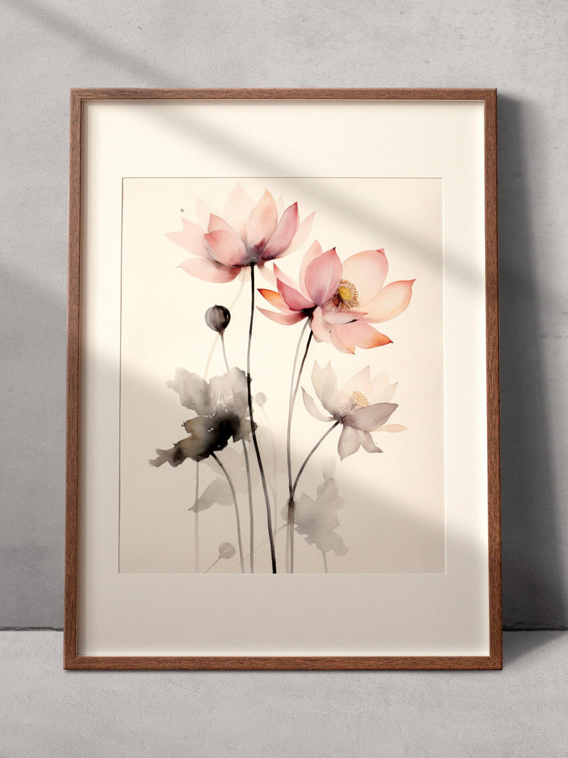 Light Pink Lotus Flower Aquarell Print, Digital Download, Printable Wall Art, Trendy Minimalist Floral Wall Decor, Preppy House Warming Gift house warming flower