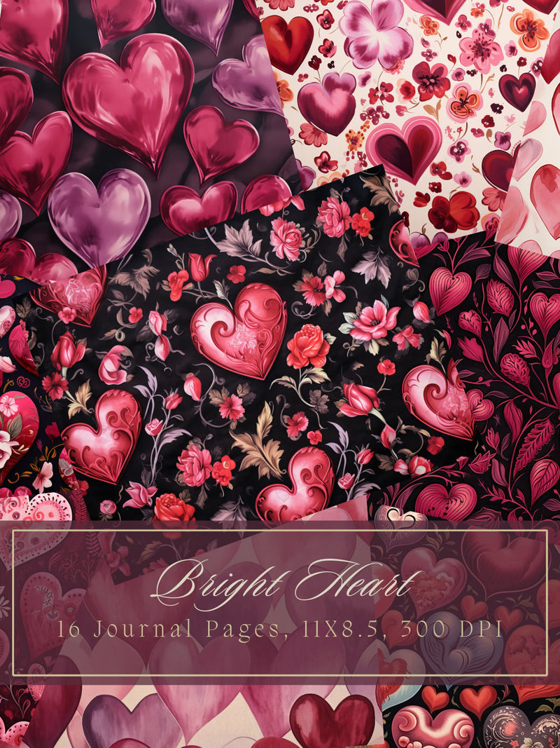 Watercolor Hearts Junk Journal Kit Romance Digital Paper Scrapbooking Vintage Ephemera Romantic Journal Page Bright Valentine Backgrounds Love Romance Flower