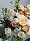 Peach Champagne WildFlowers Wedding Bouquet, Spring Boho Silk Daisy Flowers Bridal Bouquet, Artificial Green Folk bouquets, Real Touch Roses silk flower