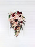 Burgundy blush pink wedding Cascading bouquet Dusty pink red flowers Faux bouquet Bridal bouquet Boho wedding Bridesmaid bouquet Bouquet