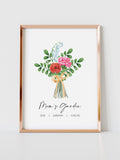 Birth Flower Bouquet Personalized Gift Custom Printable Gift Personalized Garden Print Mothers Day Gift for Grandma Birth Month Flower Art birthday flower