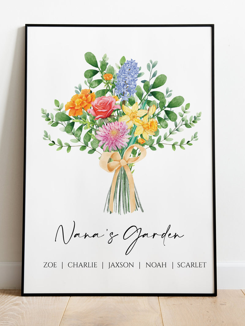 Personalized Gift for Grandma Christmas Gift Birth Flower Bouquet Mom Birthday Gift Custom Mothers Day Garden Print Birth Month Flower Art birthday flower
