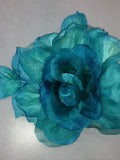 Vintage Silk Rose, Turquoise Floral Decor, Made in Czechoslovakia (7 inch) silk flower