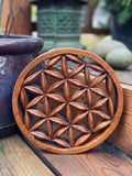 Hand Carved Wood Flower of Life Wall Art Boho Home Decor house warming flower