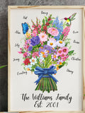 Personalized Birth Flower Art, Birth Flower Print form Original Painting, Family Christmas Gift, Housewarming Present, Family Flower bouquet house warming flower
