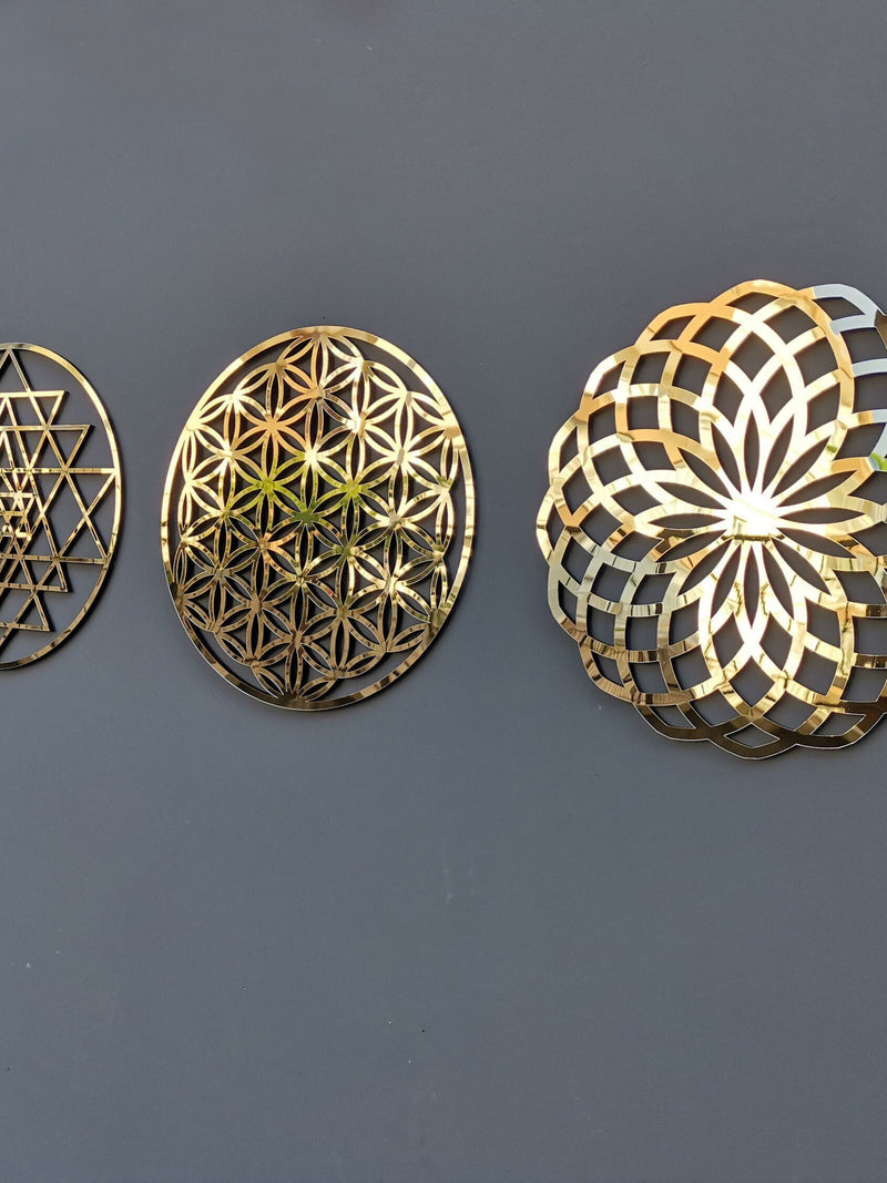 3 x Flower of Life Wood Wall Decor: Sacred Geometry Art ANNIVERSARY