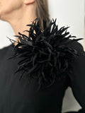 Large Black Silk Flower Brooch - Chrysanthemum Pin silk flower