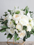 Extremly Realstic Fake Flowers Cream White Greenery Bridal Bouquet, Real Touch Rose, Ranunculus, Lisianthus, Lily of the Valley, Eucalyptus wedding flower