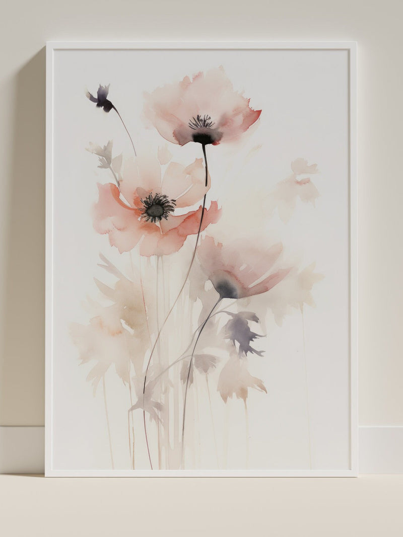 Preppy Minimalist Flower Printable Wall Art, Digital Download, Light Pink Wall Decor, Aquarell Flower Painting, Feminine House Warming Gift house warming flower