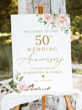 50th Anniversary Welcome Sign, Blush Wedding Anniversary Sign, Happy Anniversary Decor, Blush Pink Flowers Golden Wedding Sign, B28 ANNIVERSARY