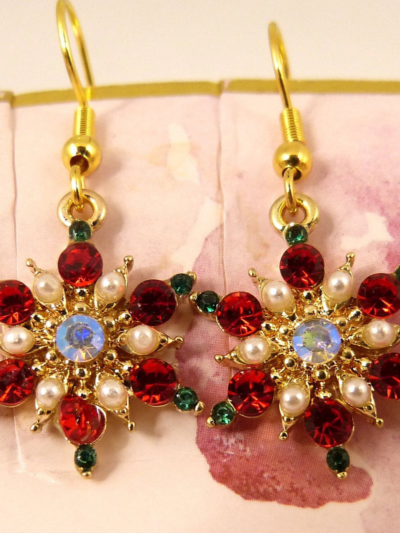 Sparkling Christmas Crystal Poinsettia Earrings, Gorgeous, Hypoallergenic, Lightweight, Fairly Small, Holiday Glamour, Pretty Gift for Her FLOWER DELIVERY
